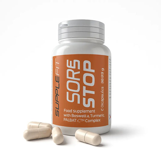 SORE STOP + – COMPLÉMENT ANTI-INFLAMMATOIRE, RÉDUCTION DE LA DOULEUR & MAINTIEN DE L'ÉNERGIE AURA PHENIX