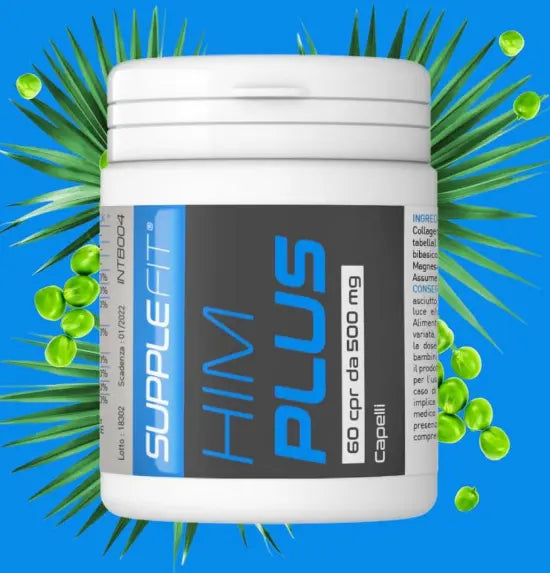 Complément HIM PLUS 500 mg, 60 comprimés. Favorise la beauté des cheveux, de la peau et des ongles avec des ingrédients bénéfiques pour la santé.