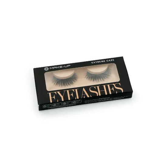 Faux cils « Extreme Gaze » dans un emballage noir élégant. Ces faux cils réutilisables offrent un regard intense et glamour pour toute occasion.
