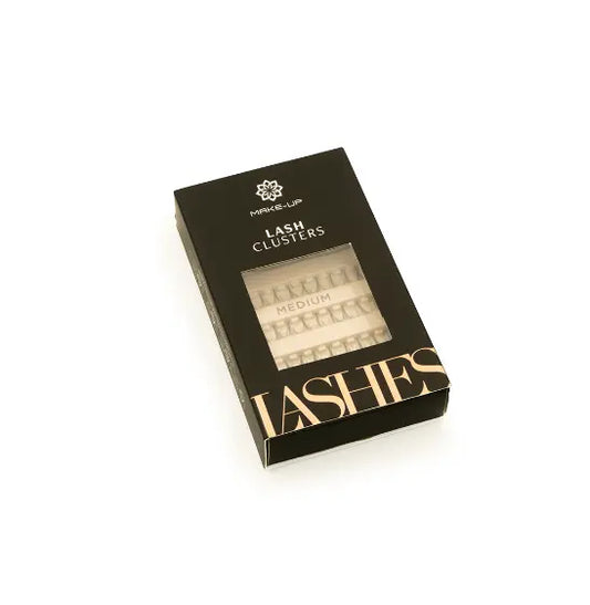 Boîte de touffes de faux cils noirs avec fenêtre transparente, taille medium. Idéal pour un regard naturel et personnalisé. Colle non incluse.