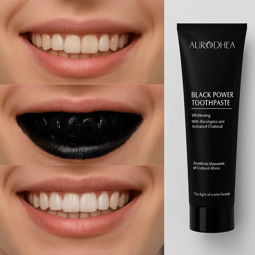 DENTIFRICE CHARBON ACTIF AIDE POUR LE BLANCHIMENT DENTAIRE AVEC BROSSE A DENTS A NANOTECHNOLOGIE - AURA PHENIX